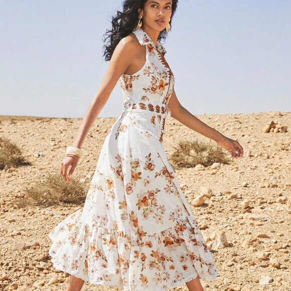 Dresses & Skirts - Orange Elegant Women's Sleeveless Floral Print Dress